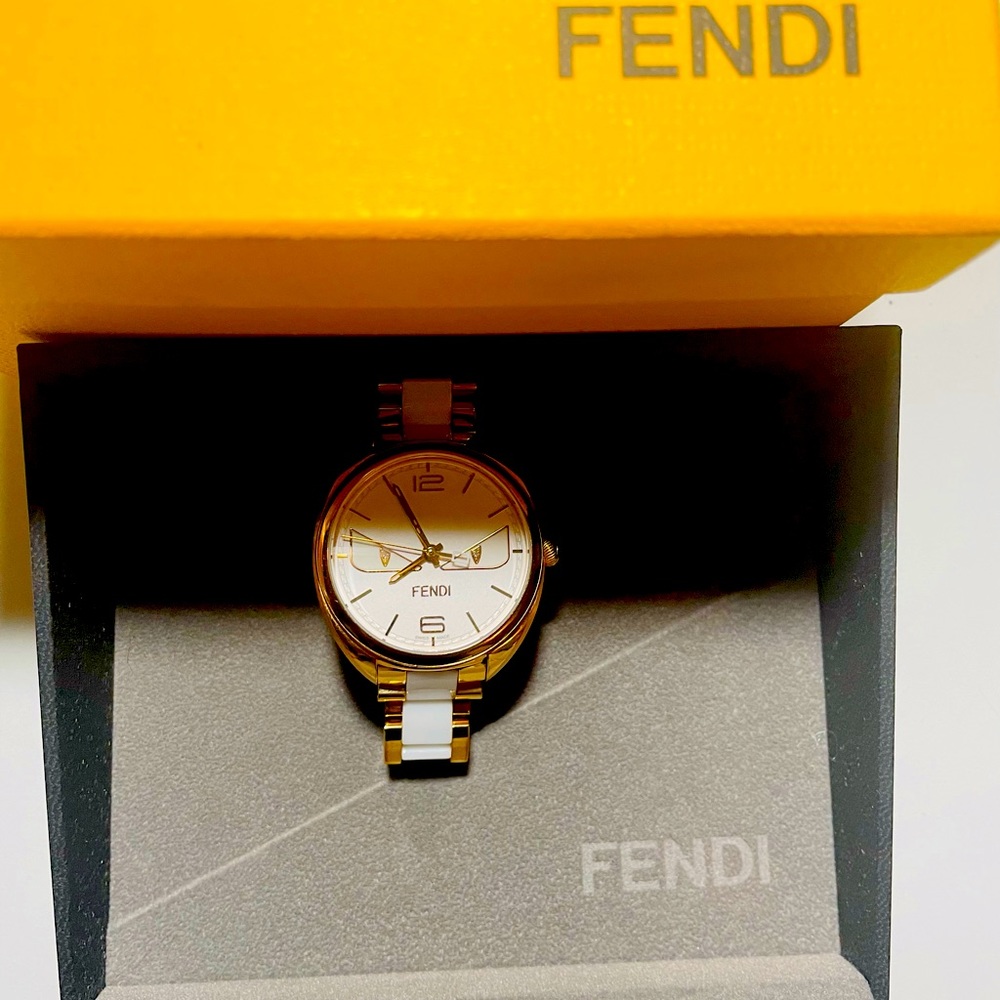Rose gold Unisex Fendi memento watch with glow in the dark diamond eyes